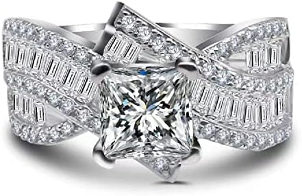 Copper Cubic Zirconia Princess Square Cut and Baguette Engagement Ring for Women, Simulated Diamond Wedding Bridal Set Design