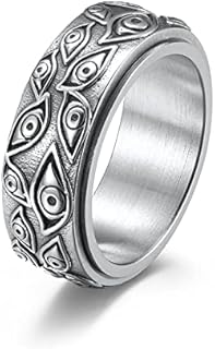 gothic evil eye ring, black demon eyes band rings stainless steel evil eye of god rotating spin style wedding band halloween ring fashion punk accessories for men women