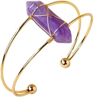 Natural Amethyst Crystal Bracelet Healing Crystals Gemstones Open Cuff Bracelet Jewellery Adjustable Balancing Chakras Reiki Yoga Meditation Wicca for Women's Gift
