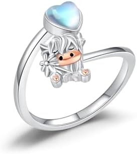 TRISHULA Sterling Silver Adjustable Highland Cow Ring with Moonstone – Elegant Animal Jewelry Ideal for Women, Graduation Gift