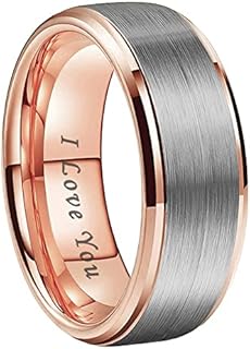 6mm 8mm Tungsten Rings for Men Women Engagement Wedding Bands Stepped Beveled Edges I Love You Engraved Comfort Fit