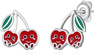 Sterling Silver Cherry Stud Earrings with Push Back Closure - Perfect Jewelry Gift for Women and Girls - Playful Cherry Design