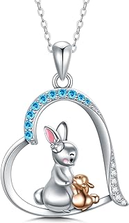 925 Sterling Silver Bunny Pendant Necklace with Cable Chain & Cubic Zirconia - Perfect Jewelry Gift for Mothers and Animal Lovers