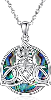 Triple Moon Goddess Necklace 925 Sterling Silver Pagan Wiccan Necklace with Trinity Celtic Knot Abalone Shell Pendant Witch Jewelry Gift for Women Men