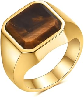 MYNENEY Men's 14K Gold/Silver Plated Square Signet Wedding Ring in Stainless Steel, Hypoallergenic and Scratch Resistant, Ideal for Grooms and Groomsmen