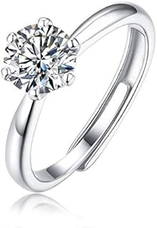 Adjustable Moissanite Ring for Women, Wedding Band 925 Sterling Silver with 18K Gold Plated Lab Created Simulated Diamond Ring, Promise Engagement Rings