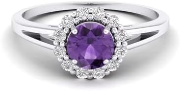 Sterling Silver MRENITE Amethyst Engagement Ring with Moissanite Gem for Women, Uniquely Shaped Anniversary Promise Ring Gift
