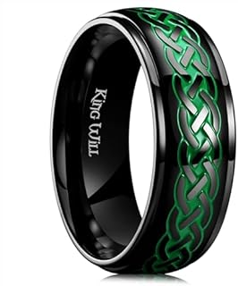King Will Celtic Knot Black & Green Stainless Steel Men's Wedding Ring| Sizes 7-14 |No Gemstone| Durable & Hypoallergenic | Unique Design