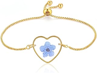 Personalized Handmade Forget-Me-Not Charm Bracelet with Stainless Steel Chain, Silver Accents - Trendy Floral Design Jewelry for Women