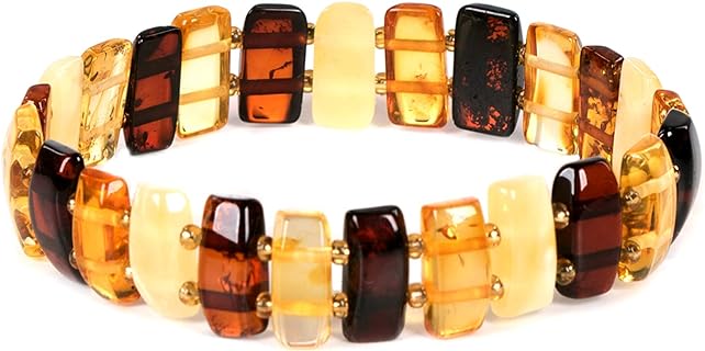 Handmade Natural Baltic Amber Bead Stretch Bracelet for Women with a Lobster Claw Clasp from Lithuania