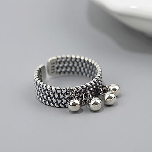 Vintage 925 Sterling Silver Open Ring Beads Tassel Multi-Layer Woven Ring Handmade Polishing Dainty Ring Jewelry Comfort Fit Cute Charms Dangle Jewelry Christmas BFF Gift