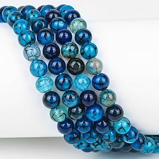 150 pcs 8mm Natural Blue Vein Agate Beads Gemstone Beads for Jewelry Making Necklace Making, Beautiful Patterns Marble Beads for Bracelets Making Natural Stone Beads