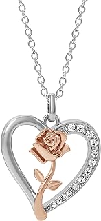 Two-Tone Disney Beauty and the Beast Princess Pendant Necklace with Lobster Clasp and Link Chain, Enchanting Design for Disney Lovers, No Gems, 18" Length