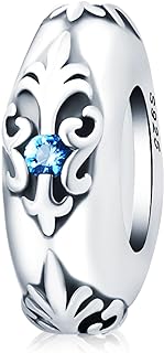 NUJIFFY Vintage Silver Charm Bracelet with Blue Zircon, Circle Design in Sterling Silver Metal for Women, Men, and Teens