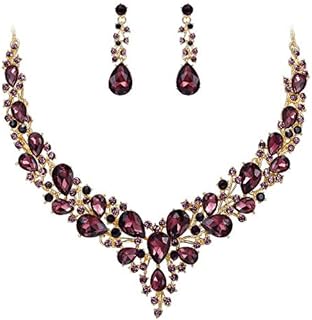 Lobster-Clasp Austrian Crystal Necklace, Bridal Jewelry Set for Women, Teardrop Cluster Design