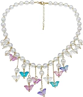 Colorful Crystal & Copper Butterfly Bead Necklace with Ball Chain - Feminine Elegance for Women and Teen Girls