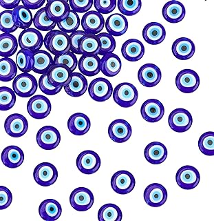 NBEADS Blue Round Evil Eye Bead Necklace | Handmade 10mm Lampwork Beads | Crafted with Resin and Glass - DIY Jewelry & Crafts