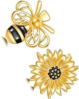 OHAYOO 925 Sterling Silver Push Back Mismatched Stud Earrings with Hypoallergenic Property for Women and Girls, Asymmetrical Hummingbird, Daisy, Sunflower, Bee, Clover, Moon and Star Designs