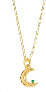 Men's Natural Emerald Crescent Moon Charm Necklace in 14K Gold-Plated Sterling Silver with Lobster-Claw Clasp and Cable Chain