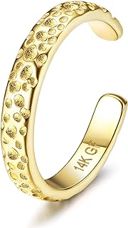 HAIAISO 14k Gold Filled Toe Rings for Women Stylish Hammered Open Adjustable 2-3mm Toe Rings Summer Beach Foot Jewelry