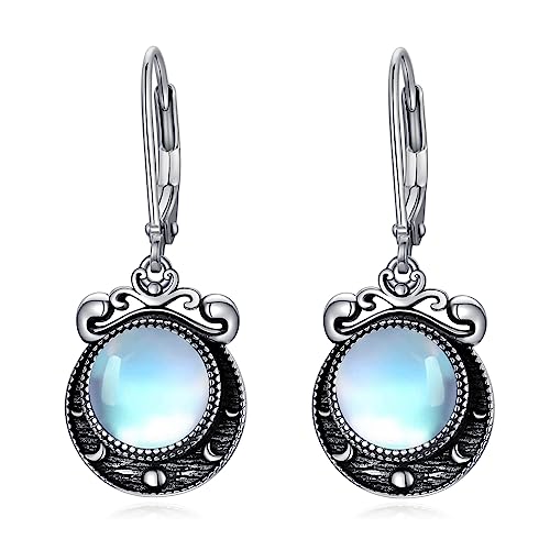 Moon Phase Earrings Sterling Silver Amethyst/ Ruby / Sapphire / Emerald / Moonstone Crescent Moon Phase Leverback Earrings for Women Dangle Drop Earrings Moon Jewelry Gift for Women Teens Girls Mom Wife