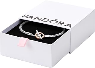 Pandora Moments T-Bar Closure Snake Chain Bracelet - Two-Tone Charm Bracelet for Women - Compatible Moments Charms Rose Gold & Sterling Silver - Gift for Her, With Gift Box