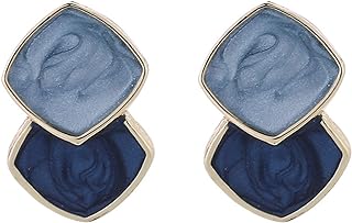 Blue Square Enamel Stud Earrings for Women Girls S925 Y2K Style Statement Jewelry Gift