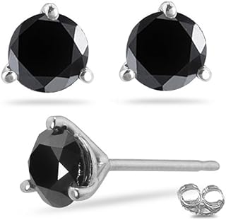 2.43 Cts AA Round Black Diamond Stud Earrings Martini Setting in 14K White Gold- (Diamond Appraisal Included)