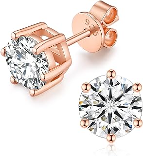 2CT Moissanite Stud Earrings, DF Color Ideal Cut Lab Created Diamond 18K Rose Gold Plated Earrings for Women with Certificate of Authenticity (2CT C6P Rose Gold)