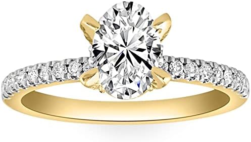 P3 POMPEII3 1 1/2Ct Oval Diamond Accents Engagement Ring White Yellow or Rose Gold Lab Grown