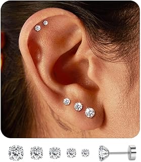 ADRAMATA Boucles d'Oreilles en Diamant pour Femmes et Hommes, Acier Inoxydable, 2-6mm, Style Hélice et Cartilage, Idéales au Quotidien ou comme Cadeau Parfait