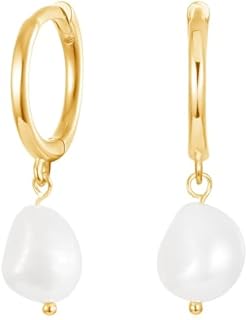 Dainty Huggie Hoop Earrings with Dangle for Women Girls, Small Hoop Earring with Charm - Pearl, Coin, Moon Star, Butterfly, 18K Gold Plated Sterling Silver Minimalist Jewelry Gift Set for Her