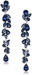 EVER FAITH Crystal Alloy Push-Back Dangle Earrings in Blue, Long Teardrop Design for Women, Ideal for Prom and Bridal Wear