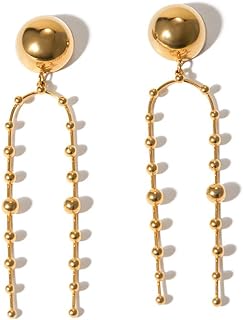 Push-Back 18K Gold Stainless Steel Ball Stud Earrings with Zircon Gems for Women, Retro Geometric Round and Oval Design