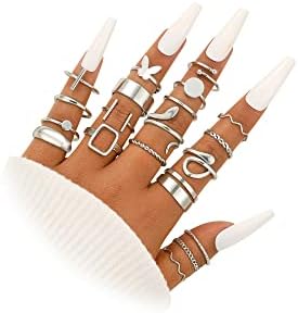 Durable Brass Clasp-Type, 24-Piece Stackable Ring Set, Featuring Boho Snake and Butterfly Designs, Perfect for Women and Girls