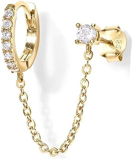 LM.aoruiz Women's |Double Piercing Dangle Chain Huggie |Cubic zirconia pearl stud earrings for women