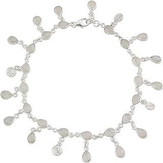 NOVICA Artisan Handmade Rainbow Moonstone Charm Anklet from India .925 Sterling Silver 'Starry Allure'