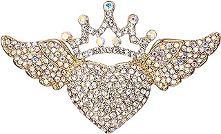 Pin Clasp Sacred Heart Brooch Featuring Austrian Crystal, Angel Wing Crown Design for Romantic Elegance