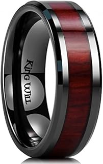 King Will Nature 7mm 8mm Black Mens Wood Ceramic Ring Wedding Band Polished Finish Brown Wood Inlay Comfort Fit