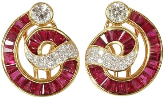 3Ct Baguette Cut Simulated Red Ruby and White Diamond Omega Back Drop Earrings in 14K Yellow Gold Plated Sterling Silver
