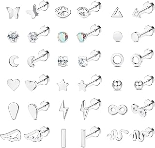 Snake Cubic Zirconia Stud Earrings with Screw Back and Push Back for Men and Women - Geometric/Heart Design, Stainless Steel Earring Set