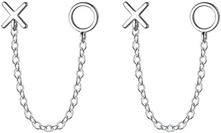 TMCO 925 Sterling Silver Woman Double Piercing Studs Chain Earrings