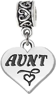 Sterling Silver Clasp Aunt Dangle Charm Bracelet with Heart Bead for Loved Ones by LaBenie