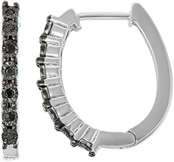 1/20 Carat (cttw) 925 Sterling Silver Round Diamond Hoop Earrings For Women, With Black, Blue & White Diamonds