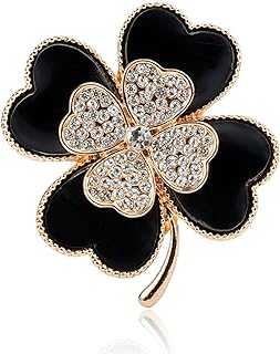 Brooch Pins Lucky Four Leaf Clover Gold Petal Rhinestone Crystal Valentines Flower Lapel Brooches for Women Girls Fashion Jewelry Gift
