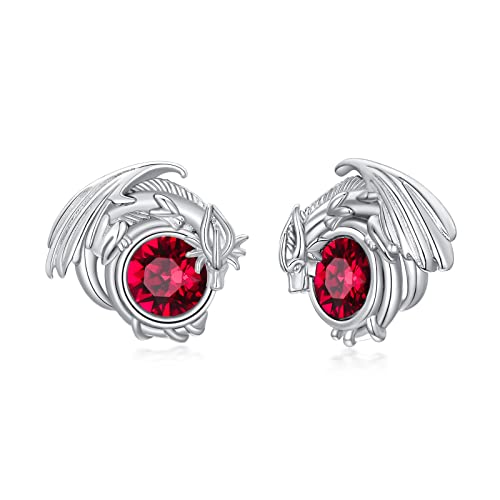 Dragon Earrings Sterling Silver Stud Hypoallergenic Birthstone Crystal Dragon Earrings for Women Girl