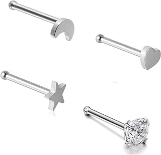 3PCS/4PCS 20g/18g/16g G23 Titanium Press Fit Threadless Push Pop in/Internally Threaded Tragus Earrings Labret Lip Monroe Tragus Earring Stud Hypoallergenic L Shape Straight Screw Nose Rings Hoops Nostril Piercing Jewelry Sets