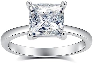 IMOLOVE Moissanite Solitaire Engagement Ring for Women Princess Cut Engagement Ring Moissanite Promise Rings 2CT D Color VVS1 Clarity 925 Sterling Silver with 18K Gold Plated Size 4-11
