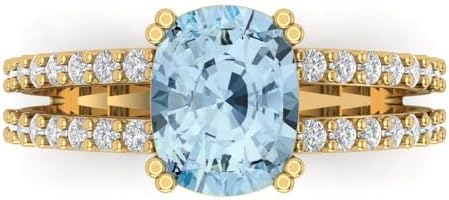 Clara Pucci 3.50 ct Cushion Cut Solitaire W/Accent Genuine Natural Aquamarine Engagement Promise Anniversary Bridal Ring 18K Yellow Gold