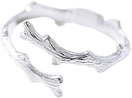 Dtja Bamboo S925 Sterling Silver Ring for Women Girls Vintage Leaf Tree Branch Expandable Open Finger Statement Stacking Rings Adjustable Fashion Christmas Thanksgiving Anniversary Jewelry